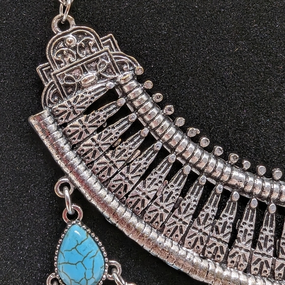 Silver & Turquoise Layered Collar Necklace Vintage - Picture 4 of 6
